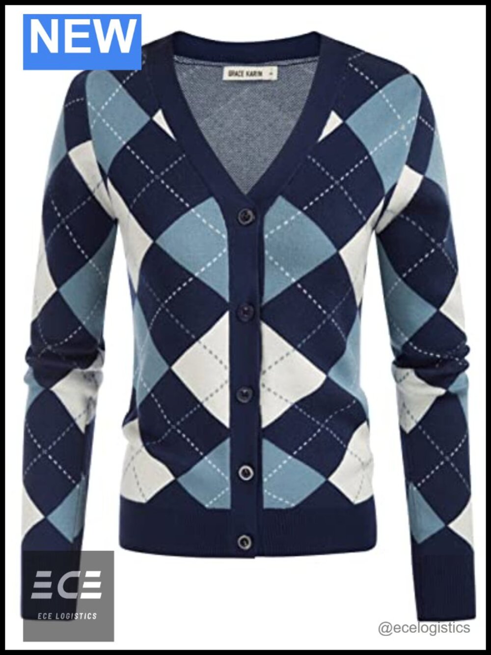 GRACE KARIN Women's Argyle Cardigan Sweater Button Down Preppy Preppy